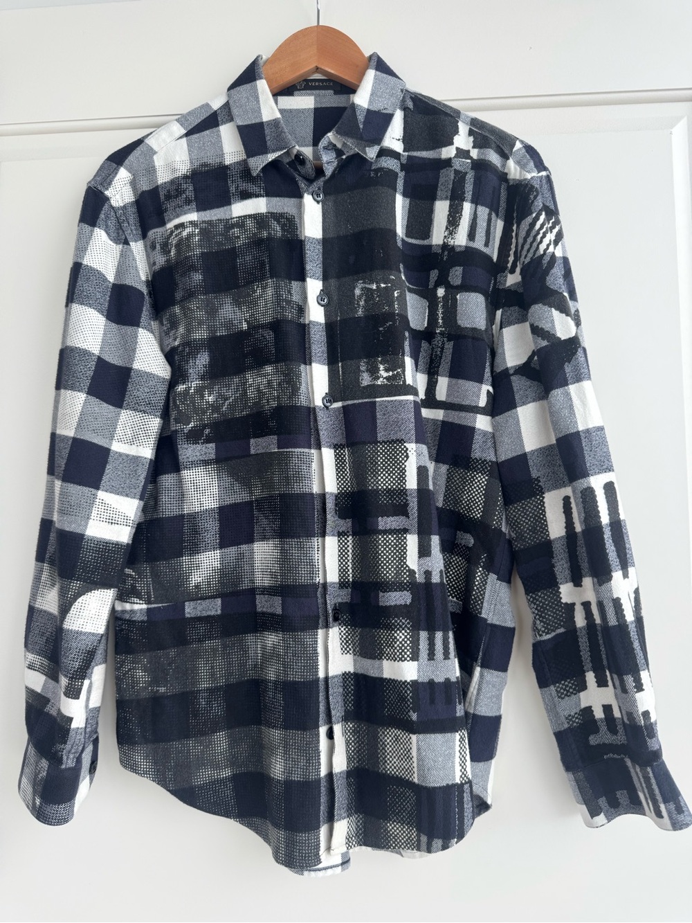 Versace Black & White Plaid Button-Down Shirt